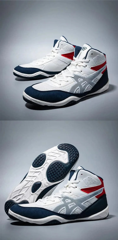 High Top Children Size 30-38 Boxing Wrestling Shoes Womens SAMBO Squat Fitness Sneakers White Blue Breathable Fighting Boots