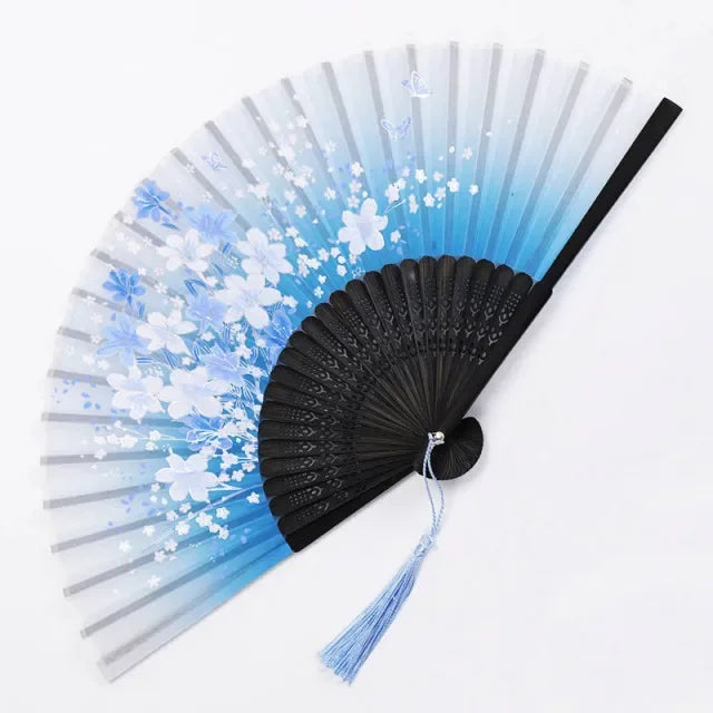 Hand Folding Fan BambooSilk Chinese Fan Hand Women Black Fan Summer Female Dance Hand Folding Fan Party Gift Hand Fans For Women