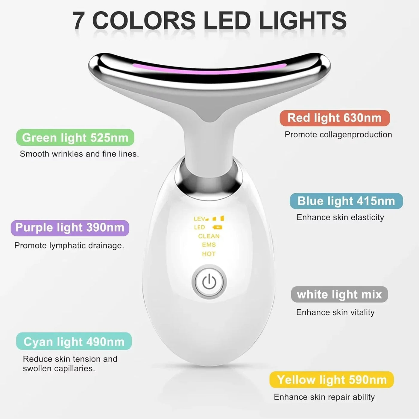 Neck massager face three lighting modes skin enhancement device LED beauty machine