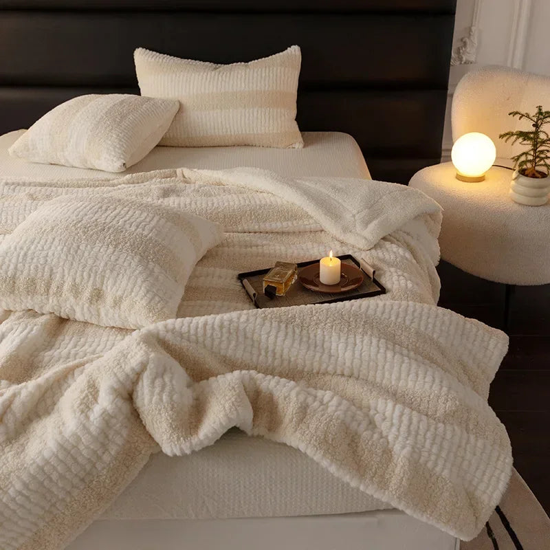 Teddy Fleece Blankets Stitch Winter Cozy Soft Blankets Multifunctional Farley Plush Blanket Cover Thermal Mat for Home Plaid 이불