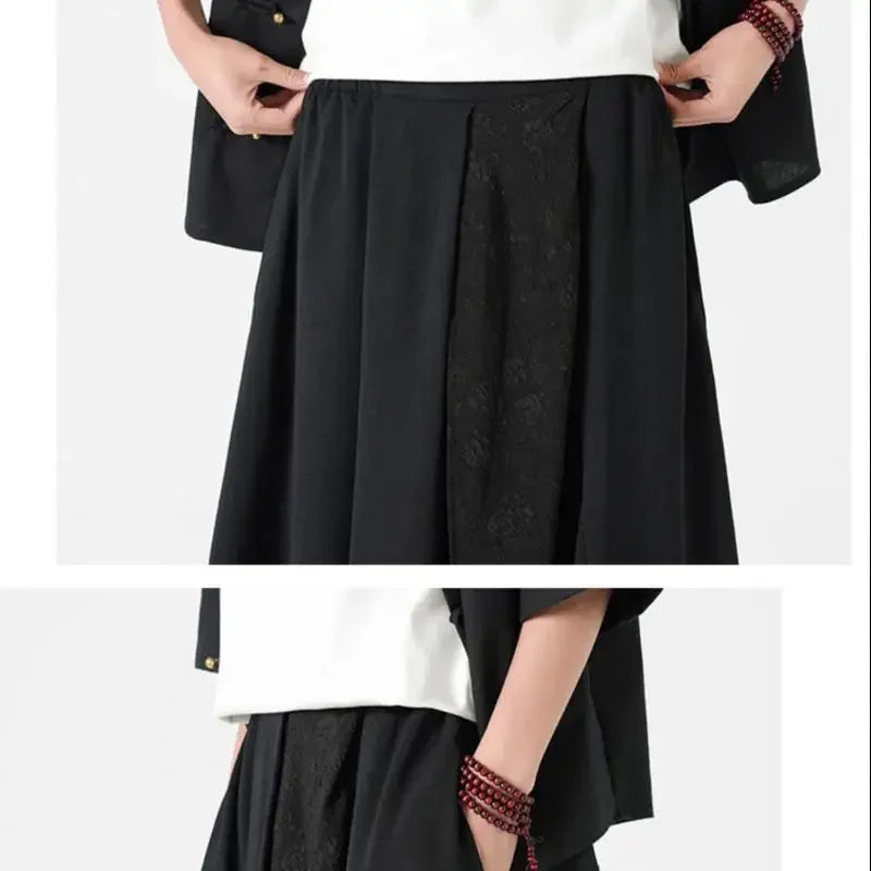 Men's Wide Leg Fashion Pants Pleated Elastic Waist Designer Tie Side Wrap Trousers Summer Streetwear Chinese Japanese Type Pants