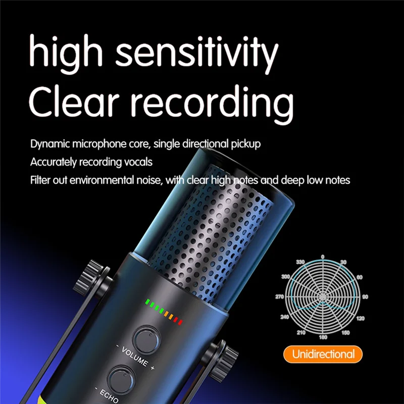 CABE-USB Dynamic Microphone RGB Gaming Microphone Computer Condenser MIC For Podcast Gaming Live Streaming