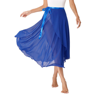 Womens Chiffon Lace-Up Flowy Skirt Ballet Modern Dance Training Costume Summer Solid Color High Waist Boho Midi Skirts Elegant