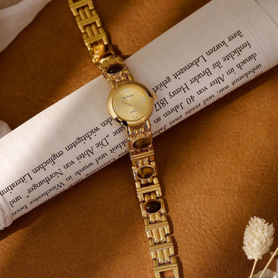 2025 High-End Vintage Woman Watches Fashion Elegant Natural Jade Stones Quartz Watch Retro Waterproof Hand Clock Gifts