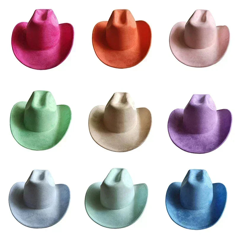 Classic suede leather 7.5cm western cowboy women’s fedora hat men’s church jazz fashion travel party denim 2024
