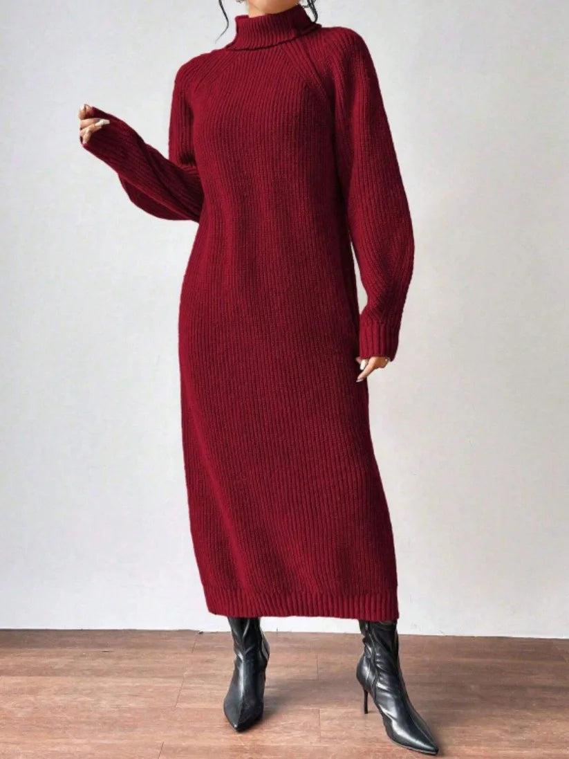 2025 New Winter Knit Dresses Women Turtleneck Straight Long Dress Autumn Solid Full Sleeve Thick Casual Vestidos Basis Lady