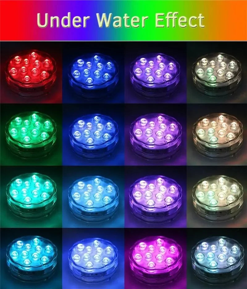10leds RGB Submersible LED Lights Underwater Night Light Outdoor Swimming Pool Light Tea Light Vase Pond Party Wedding Decor