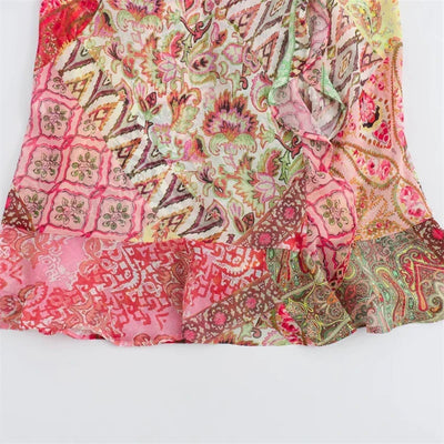 Women's Slip Dress 2024 New Fashion Summer Patchwork Print Backless Dresses for Women Casual Chic Ladies Midi Dress