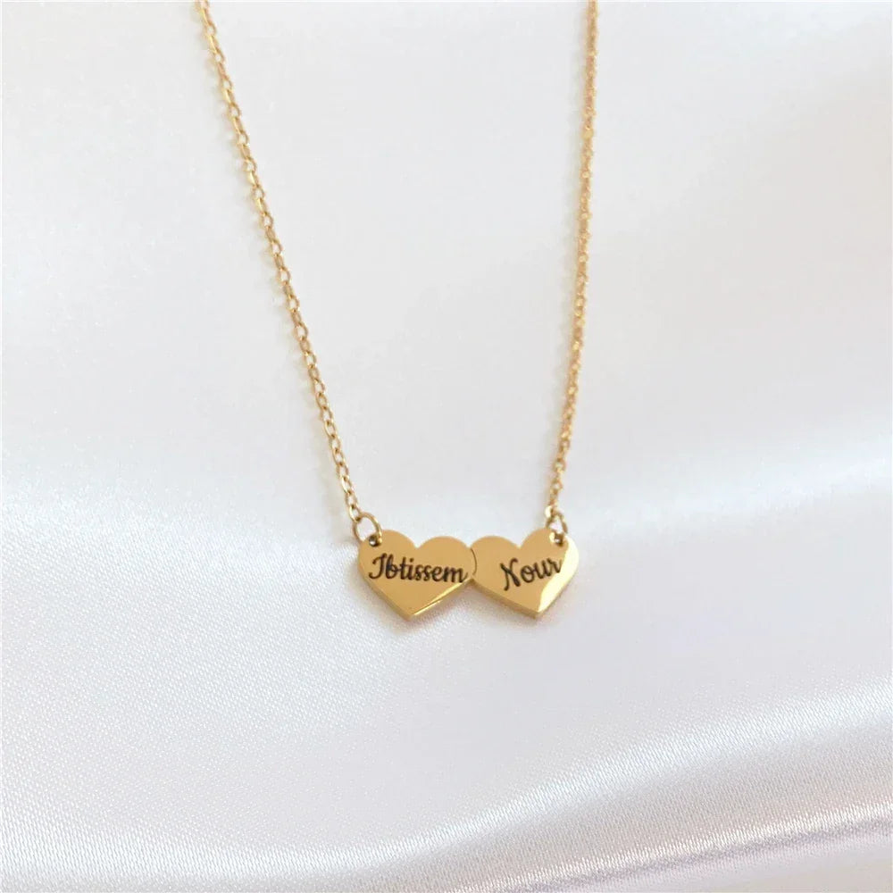 Engraved Customized Side ways Dainty Heart Pendant Necklace Personality Engraved Jewelry for Woman Girl Stainless Steel Gift