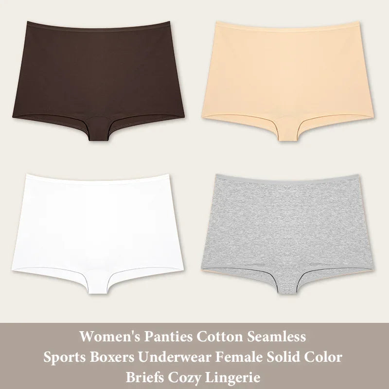 4PCS Women's Panties Cotton Seamless Sports Boxers Underwear Female Solid Color Briefs Cozy Lingerie Intimate Underpants XS-XL