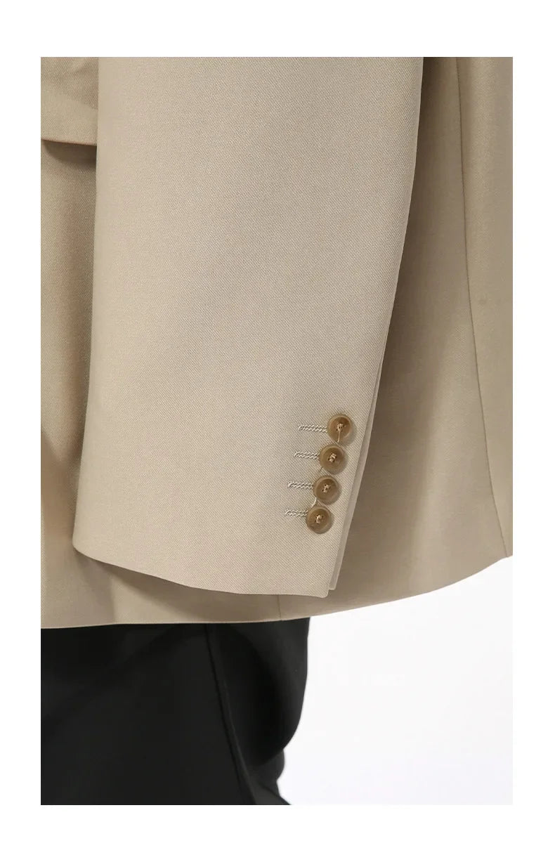 IEFB Korean Style Men's Blazers Double Breasted Shoulder Padded Tops Turn-down Collar Solid Color Loose Male Suit Jackets 9C8669