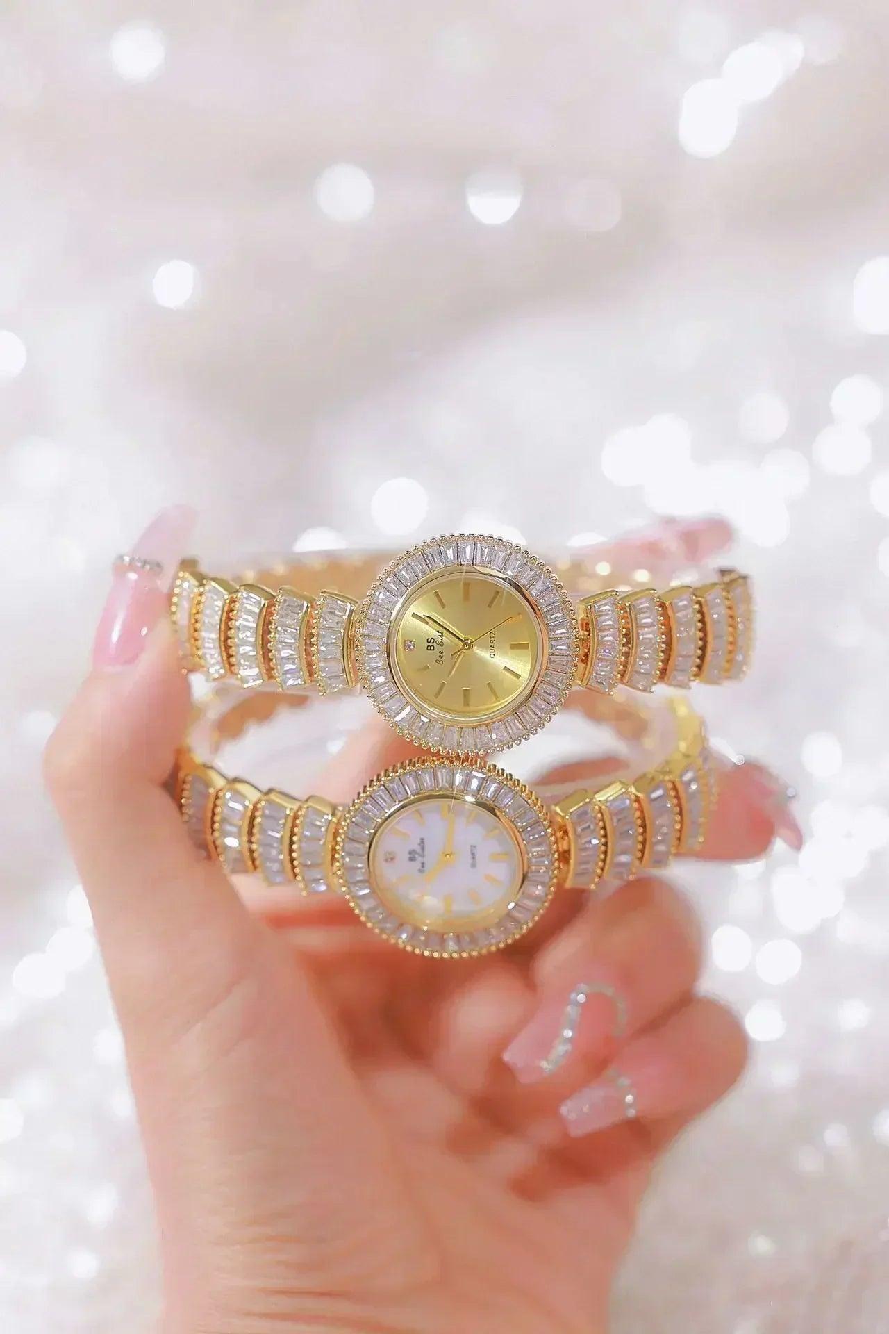 High-end luxury woman watch full diamond gold silver bracelet women fashion quartz wristwatches ladies rhinestone clock
