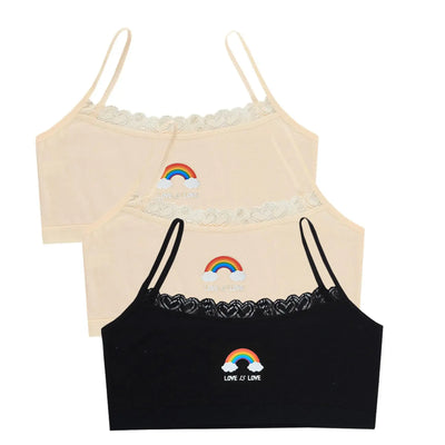 3PCS Teenage Girls Small Training Bras Cute Kids Rainbow Printed Sports Vest Bra Students Children Brassiere Underwear Tube Tops