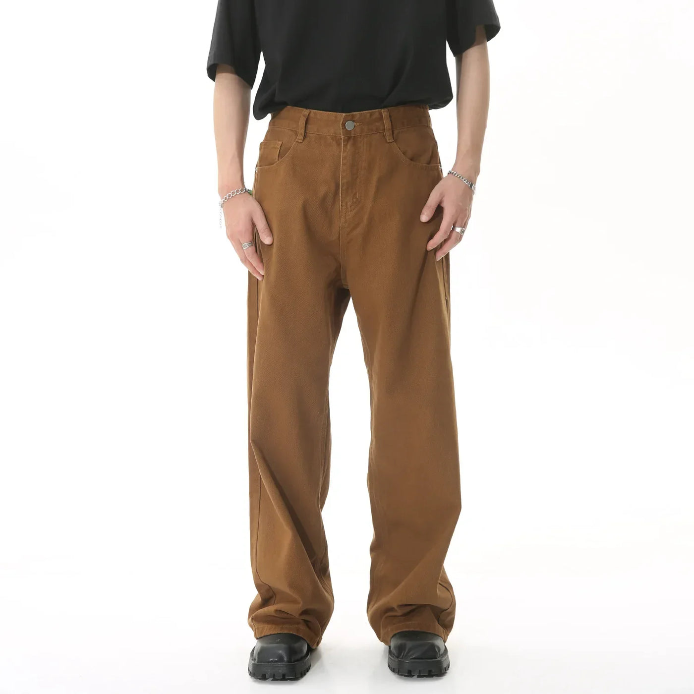 Men Streetwear Korean Loose Straight Denim Pants New Mens Trousers Baggy Beige Jeans Men Fashion Casual Oversized Wide Leg Jeans