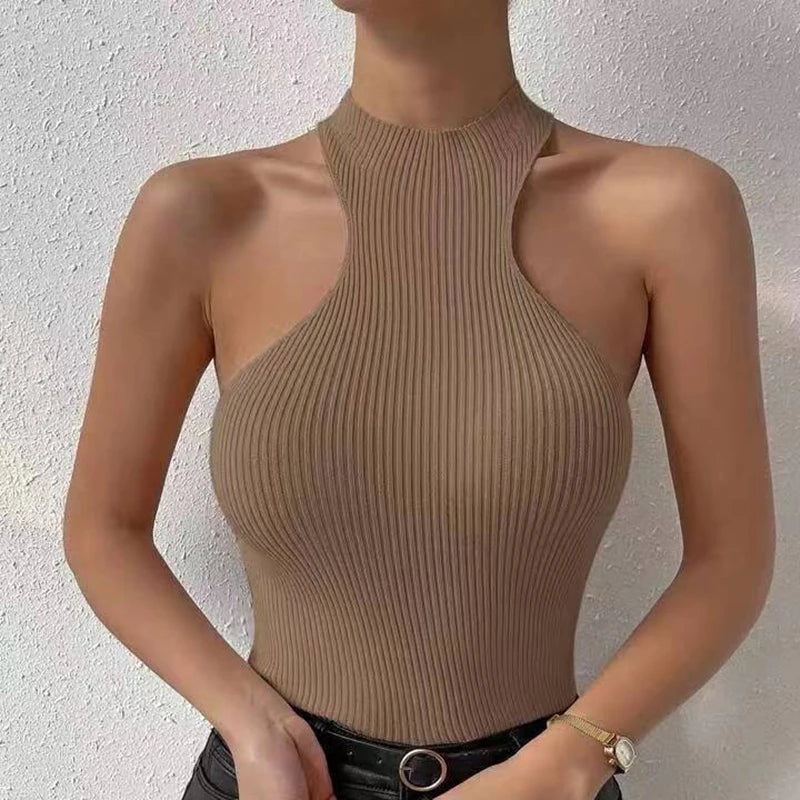 Women Ribbed Knitted Tops Femme Sexy Slim