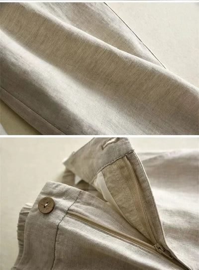 Women's Cotton Linen Straight Trousers Elastic High Waist Wild Wide Leg Pants Female Spring Summer Solid Color Loose Linen Pants