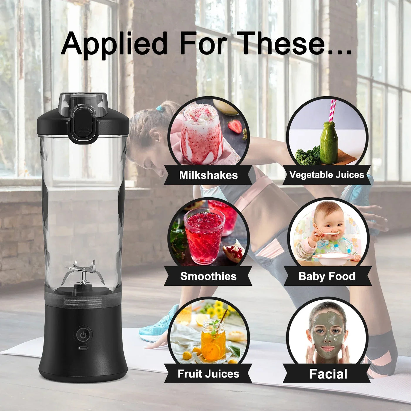 Portable Blender, Cordless, 18oz. Vessel, Personal Blender-for Shakes & Smoothies, BPA Free, Leakproof-Lid  USB-C Rechargeable