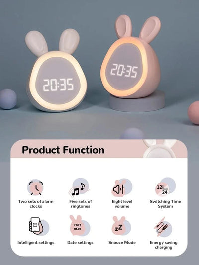 Kids Cute Rabbit Alarm Clock With Night Light Stepless Dimming Led Digital Alarm Clock For Boys Girls