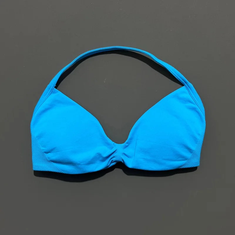 HISTELLO Impact Strappy Bra Gym Top Women High Support Thin Strap Halter Sports Seamless Bras Scrunch Push-up Workout Yoga Tanks