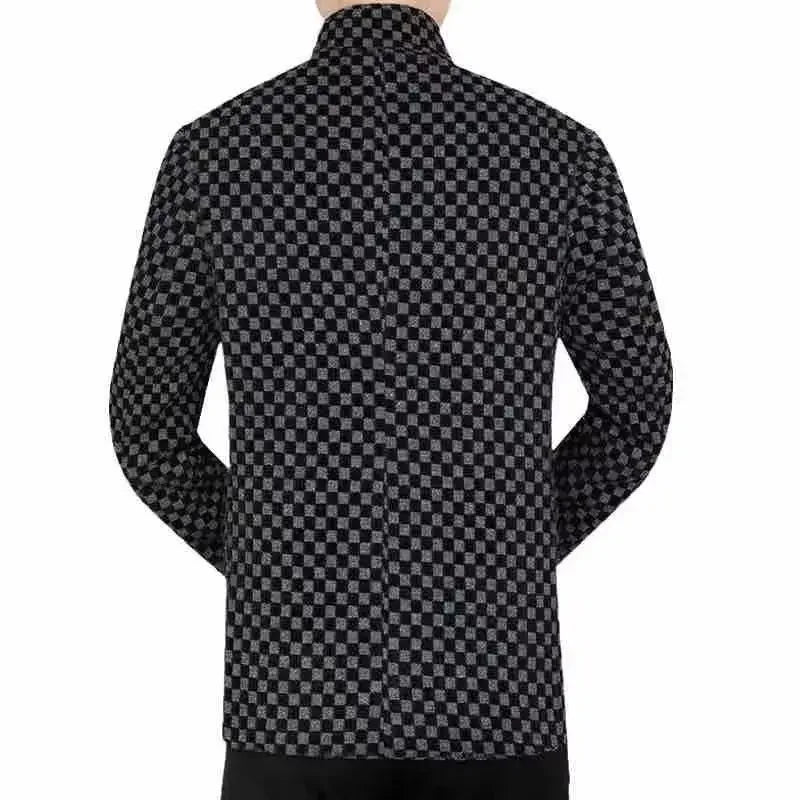 High Quality Men's Blazers Business Casual Stand Collar Woolen Jacket Classic Plaid Retro Versatile Tops Streetwear Coats