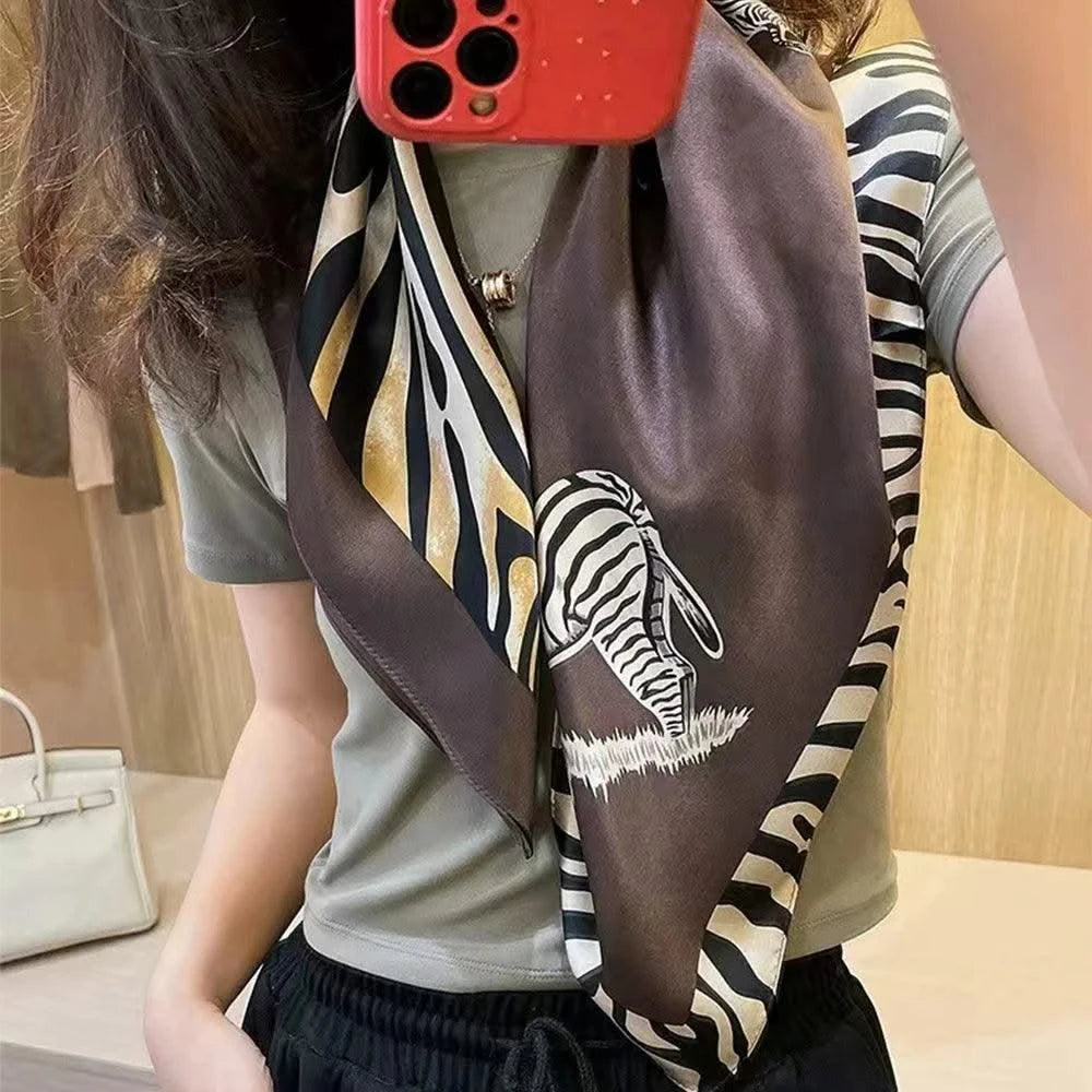 Women's Elegant White Black Polka Dot Design Satin 70cm Silk Scarves  100% Mulberry Silk