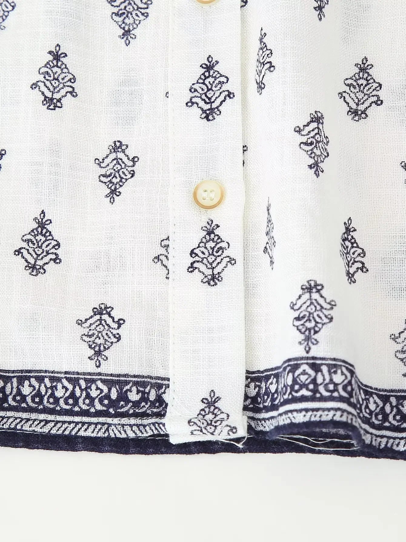 Women's Puffy Sleeve Linen Printed Top