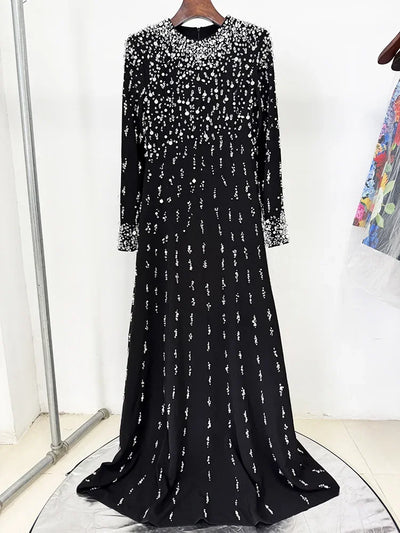 HIGH STREET Newest Fashion 2025 Designer Maxi Dresses Women's Formal Long Sleeve Luxurious Beaded Long Maxi Dress