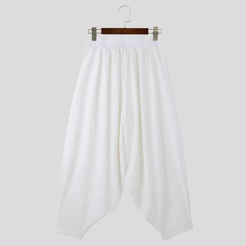 2024 Men Wide Leg Pants Solid Color Elastic Waist Loose Streetwear Casual Trousers Men Oversize Fashion Long Pants S-5XL INCERUN