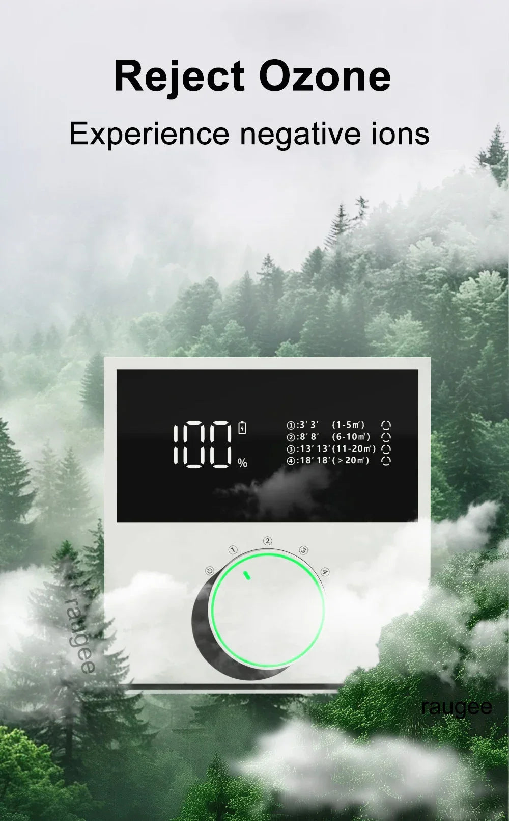 Air Purifier for Home 2400Mah USB Rechargeable Negative Ion Air Purifier Low Noise Smart Air Ionizer with LED Digital Display