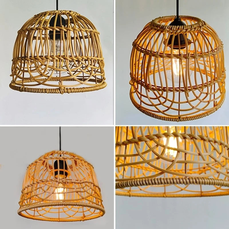 Woven Lantern LED  Hanging Light Lampshade Simulated Rattan Ceiling Pendant Lamp Shade Bedroom Dining Room Chandelier Lamp Cover