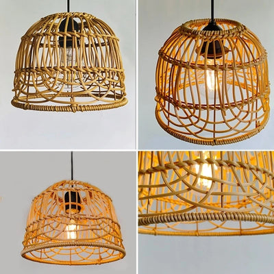 Woven Lantern LED  Hanging Light Lampshade Simulated Rattan Ceiling Pendant Lamp Shade Bedroom Dining Room Chandelier Lamp Cover