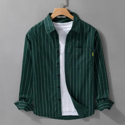 Polo Neck Striped Plus Size High Street Blouse Men's Spring Autumn Ong Sleeve Loose Fashion Shirt Tops Trend Korean Men Clothing