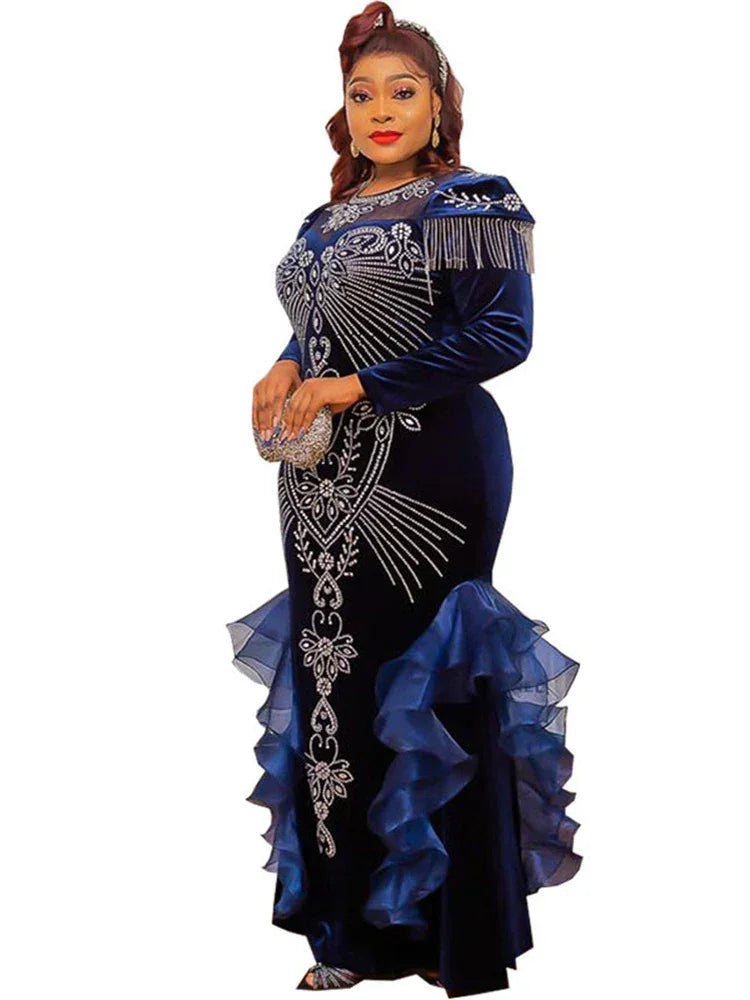 Luxury Velvet Dresses For Women Dubai Long Sleeve Abayas African Dashiki Crystal Robe 2025 Festival Outfit Wedding Party Gowns