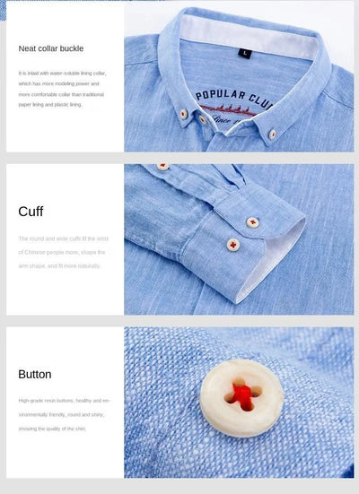 Mens Classic Cotton Linen Long Sleeve Shirts Japanese Style Comfortable Breathable Casual Fashion Slim Button Down Washed Shirts