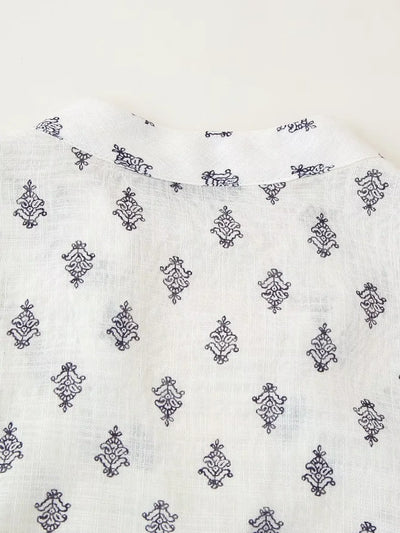 Women's Puffy Sleeve Linen Printed Top