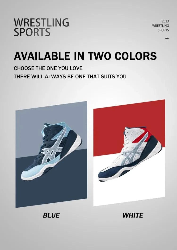 High Top Children Size 30-38 Boxing Wrestling Shoes Womens SAMBO Squat Fitness Sneakers White Blue Breathable Fighting Boots