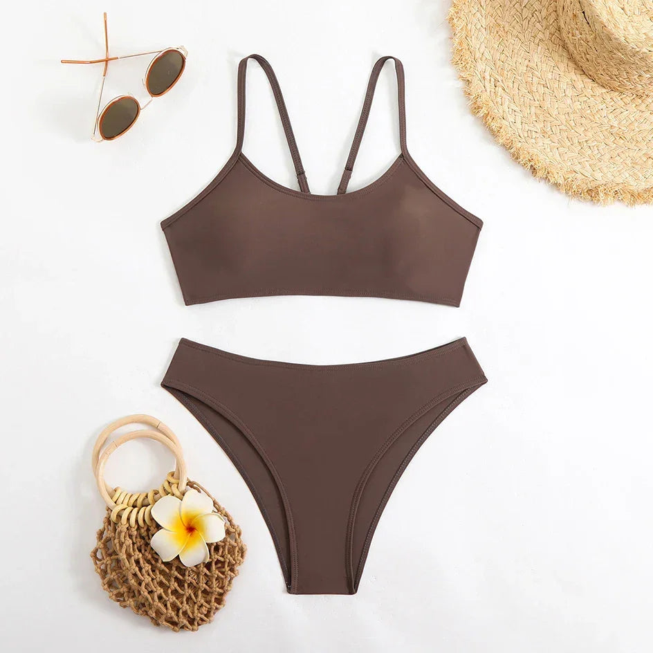Sexy Woman Swimsuits 2025 Summer Swimwear Women's Bikinis for Female Two Pieces Beach Wear Solid Color Bikinis Set Bathing Suit