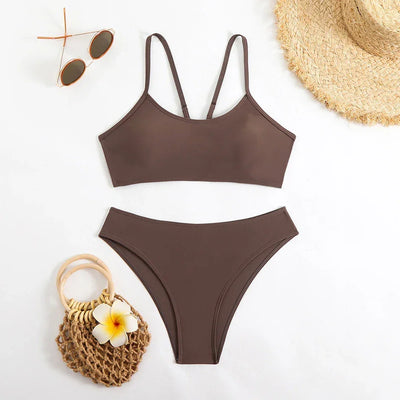 Sexy Woman Swimsuits 2025 Summer Swimwear Women's Bikinis for Female Two Pieces Beach Wear Solid Color Bikinis Set Bathing Suit