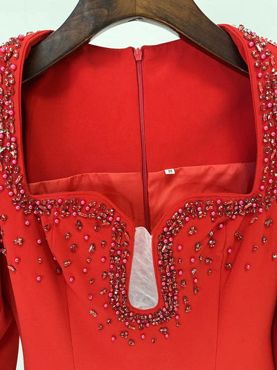 HIGH QUALITY Newest 2025 Designer Women's Slim Diamonds Beaded Long Sleeve Maxi Long Evening Dress