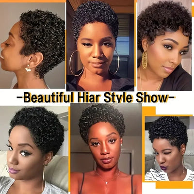 Short Curly Human Hair Wigs For Women Full Machine Made Kinky Curly Wigs Human Hair 150% Density Pixie Cut Wig