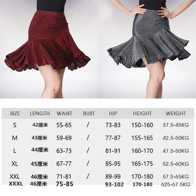 Womens Latin Dance Skirt Ballroom Tango Rumba Dance Dress Female Practice Dress Stage Performamnce Skirt Dancewear Costume