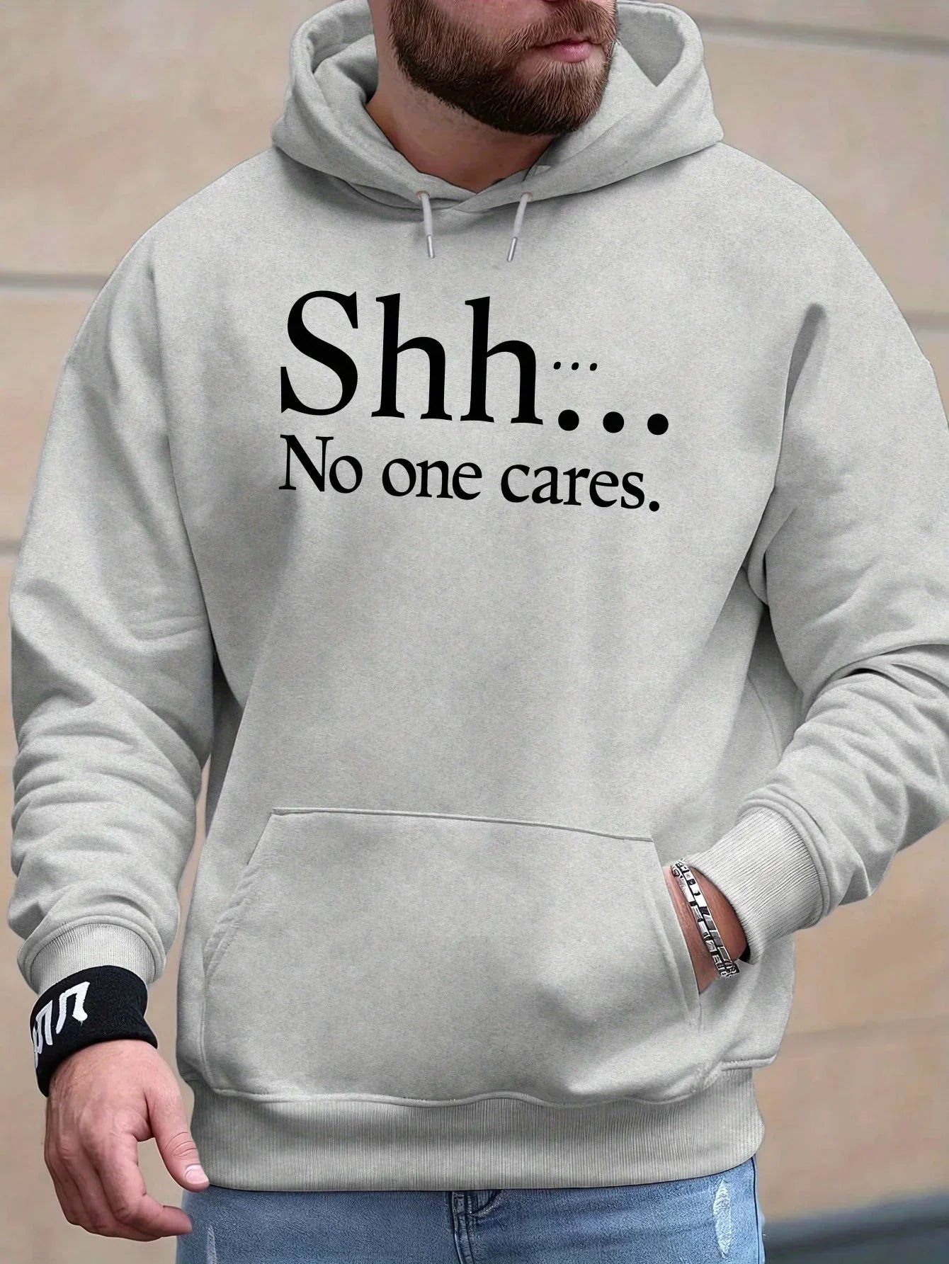 Shh No One Cares New Men'S Printed Autumn And Winter Sweatshirts, Versatile Spring Autumn Hooded Trendy Brand Sweatshirts