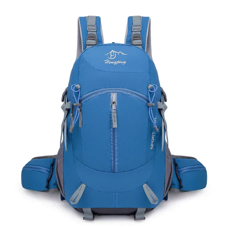 Fashionable and Wear-Resistant Outdoor Travel Backpack, Black and Red Contrasting Color Large-Capacity Mountaineering Bag with Waterproof Cover