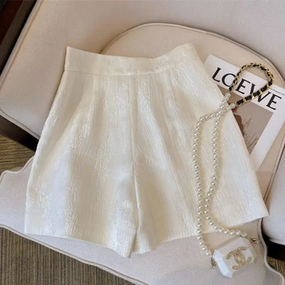 New Chinese Retro Jacquard Shorts  Women with High Waist Casual Loose Design A-line Wide-leg Pants