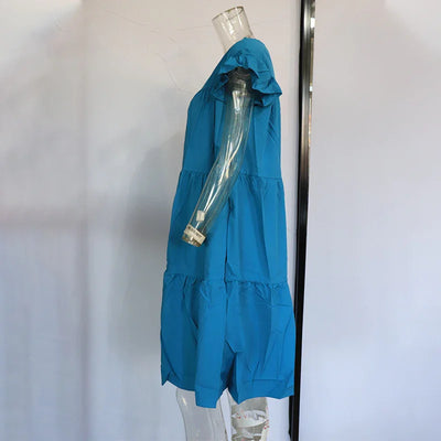 Women's Summer Ruff Sundress Elegant Casual Party Beach Vintage Swing Midi Dress 2022 Solid Bohemian Oversized Vestidos Robe