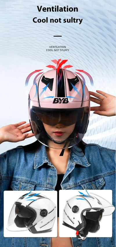 Motorcycle Equipments Open Face Helmet For Men Women Dual Lens Sun Visor Face Shield Top Lightweight Scooter Retro 3/4 Headwear
