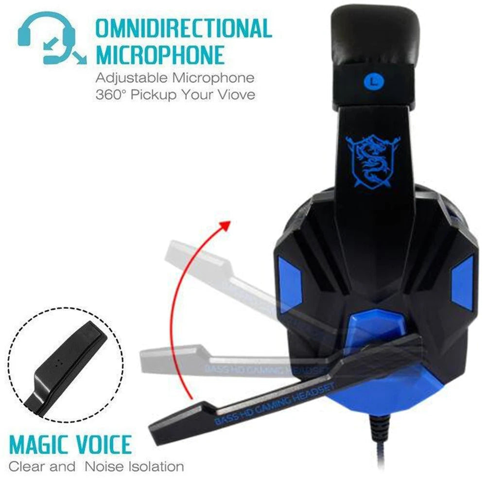 Wired Gaming Headsets With 120° Adjustable Noise Cancelling Microphone PC Gamer Headphones For PS4/PS5/Xbox Smartphone Laptop