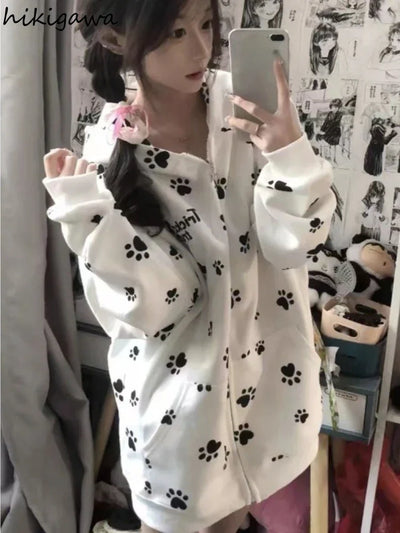 Print Hooded Hoodies 2025 Women Clothing Streetwear Oversized Jackets Ropa Mujer Casual Fashion Zipper Japanese Y2k Sweatshirts