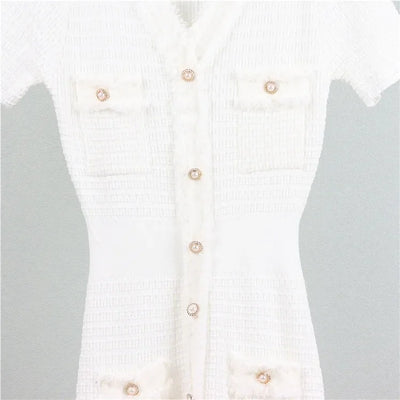 Summer Women Simple White Black Dresses Office Sheath Pencil Midi Dress Elegant Knitted Bodycon Party Casual Vestido