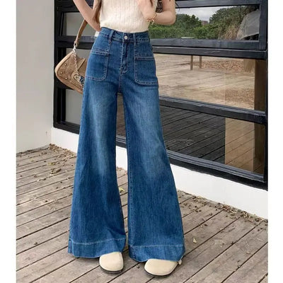 Casual Wide Leg Jeans Women Denim Pants Vintage Denim Trousers Autumn Spring Fashion Female Bllue Straight Jeans Wide Leg Pants